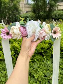 1 pieza Cinturón para mamá - Faja de maternidad hecha a mano con flor y diadema con rosa para novia, niña de las flores, accesorios para sesión de fotos de maternidad, cinturones con flores para mujeres en bodas, cinturón para baby shower, faja floral para sesión de fotos de maternidad, regalos para fiesta de bienvenida del bebé y descubrimiento del género - Multicolor - Ver 3