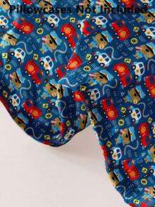 1 pièce Drap-housse brossé imprimé motif de voiture d'urgence, housse de couette imprimée pour chambre à coucher, literie (Housse de coussin exclue)