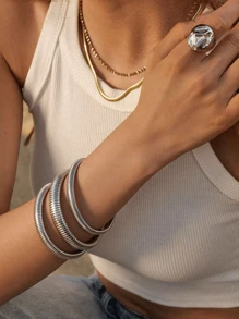 1pc 18K Gold Plated Women's Wide Cuff Bracelet, Stainless Steel Stretchable Bangle, A Gift For Mom