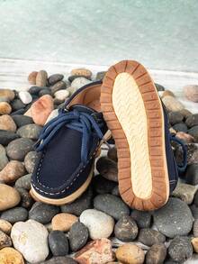 一双儿童经典时尚平底鞋，带防滑耐磨钩环，男童休闲莫卡辛乐福鞋，舒适防滑 - 藍色 - 查看 5