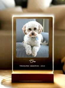 1pc Customized 3D Acrylic Pet Memorial Night Light, Customizable With Pet Name, Date, Photo & Text, Pet Memorial Plaque, Pet Gift, Missing Cat/Dog Gift, Gift For Boyfriend/Girlfriend, Parents, Friends, Customized Illuminated Desktop Night Light - Yellow - View 4