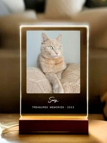 1pc Customized 3D Acrylic Pet Memorial Night Light, Customizable With Pet Name, Date, Photo & Text, Pet Memorial Plaque, Pet Gift, Missing Cat/Dog Gift, Gift For Boyfriend/Girlfriend, Parents, Friends, Customized Illuminated Desktop Night Light - Yellow - View 3