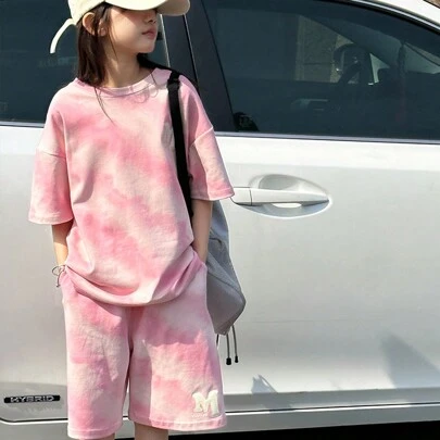 2025 青少年女孩夏季服装新款青少年女孩街头服饰 2 件套，时尚夏季服装