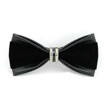 Corbatín de hombre de moda de piel de PU con tachuelas de cristal brillante, adecuado para bodas, fiestas, escenario o cócteles, disponible en múltiples colores