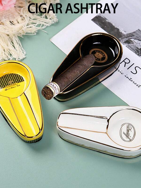 1pc Solid Color Ceramic Cigar Ashtray, Creative Portable Ceramic Cigar Ashtray Tobacco Accessories