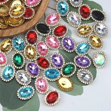 50pcs Oval Teardrop Rhinestone Crystal Sew-On Beads For Clothing, Hat, Shoe, Bag Embellishment - Oval - View 2