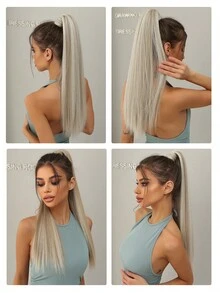 Przypinane proste doczepiane włosy w koński ogon dla kobiet Owinięte długie, naturalnie wyglądające, proste syntetyczne akcesoria do włosów 24 cale - Kolor fortepianowy - Zobacz 8