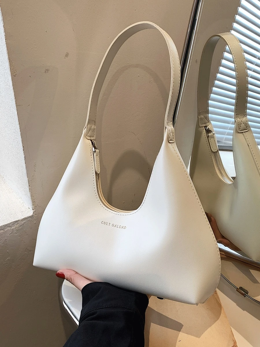 Lightweight Business Casual White Vintage Minimalist French Crescent Underarm Bag, Fashionable And Elegant, Shoulder Crossbody Bag, Suitable For Women, Teenage Girls, College Students, Young Professionals, And Office Workers, Perfect For Office, Campus, Work, Business, Commuting, Outdoor, Travel, And Leisure Activities. - White - View 1