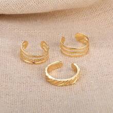 3pcs/Set Popular Beach Holiday Casual Style Three-Layered Gold-Tone Ring, High-End Look - Gold - View 4