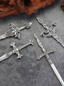 XJYHDY 1 Stück Retro Wikinger Schwert Haarstäbchen, Mithril Schwert Fantasy Haarstäbchen, Heidnischen Haarschmuck, Wikinger Haarstäbchen, Wikinger Haarnadel - Silber - Übersicht 3