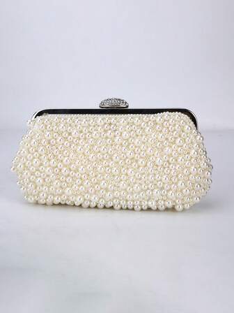 Bolso de mano con bordado de perlas falsas hecho a mano, diseño clásico, gran capacidad