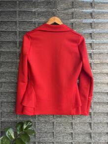 Women's Formal Blazer With Ruffle Details On The Sides, Thick Neoprene Fabric - Red - View 3
