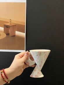 2024 New Korean Style Floral Ceramic Mug With High Base For Office And Home - White Floral Pattern - View 5