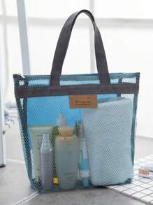 Mesh Zipper Tote Beach Bag, Outdoor Swimming Bag, Travel Portable Cosmetic Bag. 2pcs/Set. - one-size - View 9