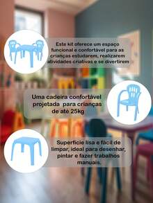 Mesinha Infantil Com 4 Cadeiras Alimentação Atividades Didática P/ Crianças - Azul - Visão 2