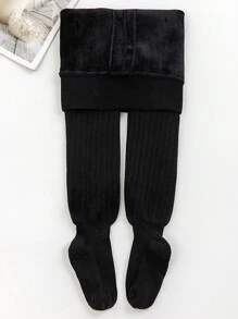 冬季儿童加厚保暖紧身裤，幼儿婴儿袜子，女童婴儿保暖内衬打底裤，黑色 - 黑色 - 查看 4