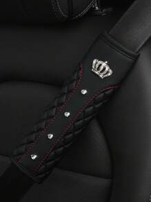 MEIKAXIU 1pc Blingbling Crown & Rhinestone Embedded Car Seat Belt Shoulder Pad, Comfortable & Pressure-Relieving, Anti-Squeezing & Ensured - Black - View 2