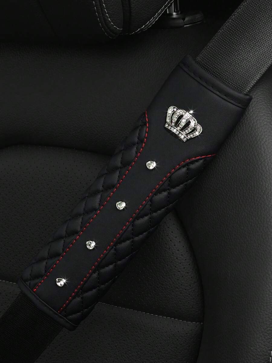 MEIKAXIU 1pc Blingbling Crown & Rhinestone Embedded Car Seat Belt Shoulder Pad, Comfortable & Pressure-Relieving, Anti-Squeezing & Ensured