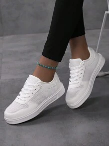Women's Sneakers 2024 Spring/Summer New Arrival Breathable Casual White Shoes, Versatile Mesh Sneakers - White - View 1