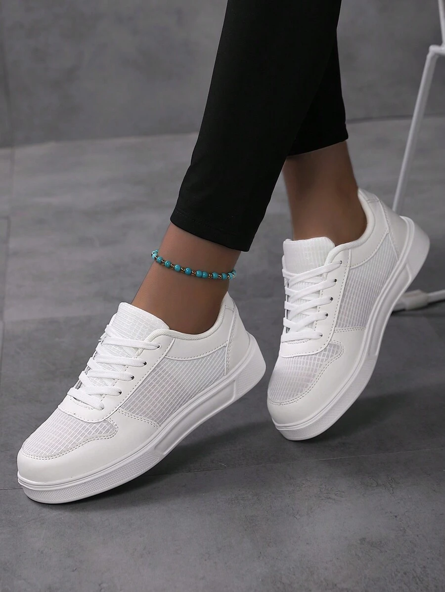 Women's Sneakers 2024 Spring/Summer New Arrival Breathable Casual White Shoes, Versatile Mesh Sneakers - White - View 1