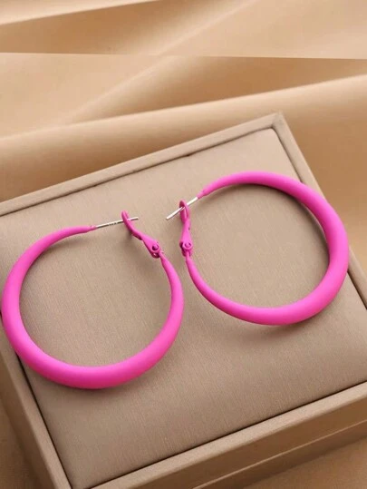 1pair Simple & Fashionable Candy Colored Big Hoop Earrings Suitable For Women To Wear On Any Occasion