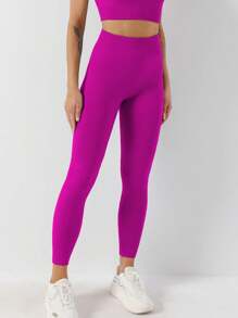 Quần tập thể dục không đường may, co giãn cao, gợi cảm dành cho nữ, quần legging yoga lửng cạp cao ôm sát nâng mông, quần bó thể thao mùa xuân. - Màu Hồng Tươi - Xem 3