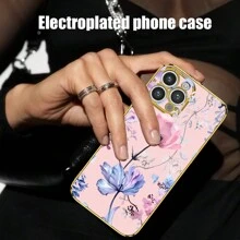 花卉彩绘油画防摔电镀手机壳兼容 Apple IPhone 11/12/13/14/15 Pro Max、Samsung S22/23/24 Plus、OPPO、VIVO、Redmi 13c+、Moto G Redmi Note 13c/12/11 Pro、Enjoy 20/30/40/50/60/70、HONOR 90/80/70/60/50、X9/X8/X7/X6/X5 AB+，防摔电镀手机壳 - 粉色 - 查看 5