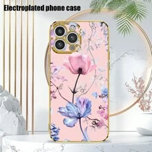 花卉彩绘油画防摔电镀手机壳兼容 Apple IPhone 11/12/13/14/15 Pro Max、Samsung S22/23/24 Plus、OPPO、VIVO、Redmi 13c+、Moto G Redmi Note 13c/12/11 Pro、Enjoy 20/30/40/50/60/70、HONOR 90/80/70/60/50、X9/X8/X7/X6/X5 AB+，防摔电镀手机壳 - 粉色 - 查看 2