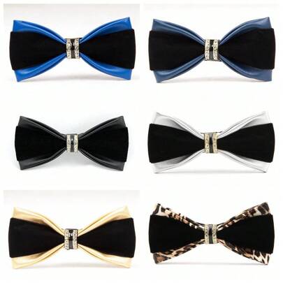 1 件时尚男士 PU 皮革 Rhinest1 铆钉闪亮领结，适合婚礼、派对、舞台或鸡尾酒会，多种颜色可选