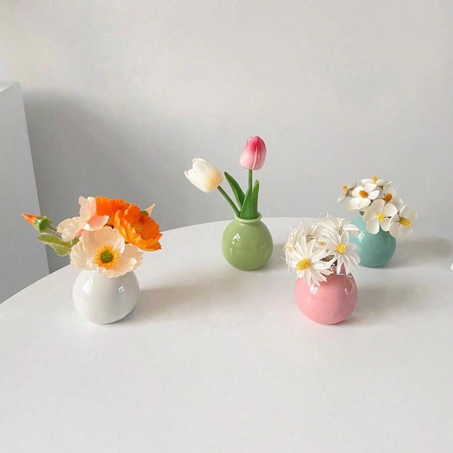 1pc Mini Ceramic Flower Pot With Wide Mouth, Ins Style Decorative Vase For Hydroponic Plants Or Artificial Flowers, Tabletop Decoration For Daily Use - Multicolor - View 1