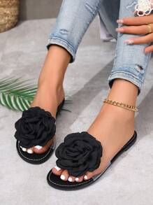 Fashionable Summer New Arrival Flower Flat Slippers, Anti-Slip Beach Sandals For Outdoor Wear - Black - View 3