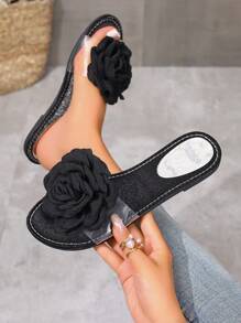 Fashionable Summer New Arrival Flower Flat Slippers, Anti-Slip Beach Sandals For Outdoor Wear - Black - View 5