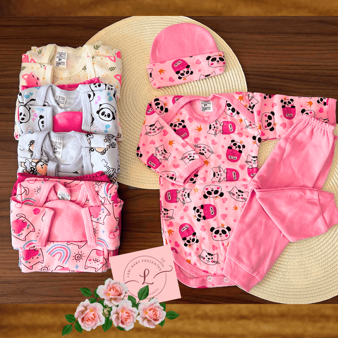 conjunto bebê menina 3 peças - 1 body, 1 calça e 1 touca - 100% algodão - roupa para bebe feminina