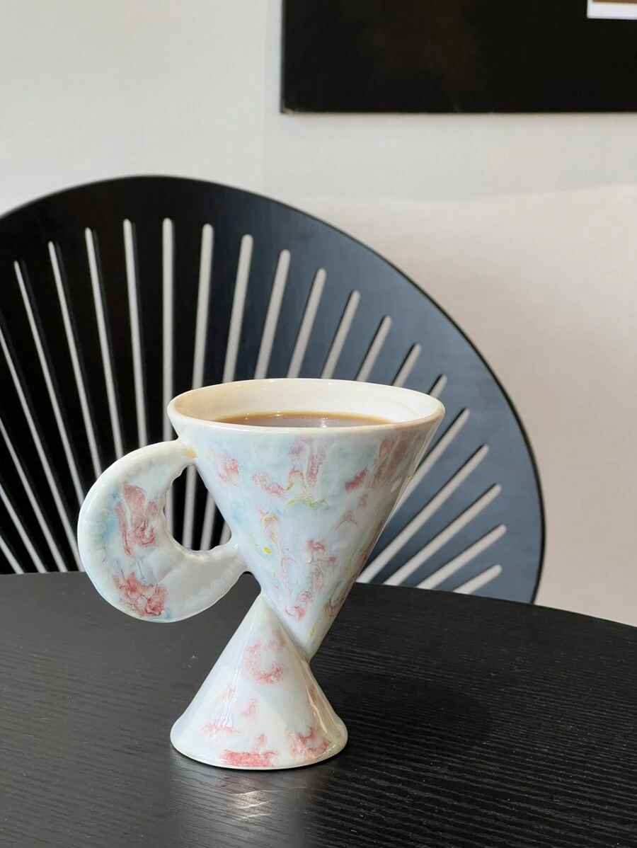 2024 New Korean Style Floral Ceramic Mug With High Base For Office And Home - White Floral Pattern - View 1