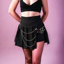 1pz Falda short rockera con cadenas juvenil casual - Negro - Ver 2