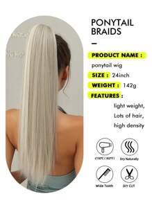 Przypinane proste doczepiane włosy w koński ogon dla kobiet Owinięte długie, naturalnie wyglądające, proste syntetyczne akcesoria do włosów 24 cale - Kolor fortepianowy - Zobacz 4