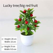 1 pièce Plantes en pot artificielles mini, fruits artificiels, citron/pêche/orange/fraise/gros fruit rouge/pomme/bonsaï, feuilles vertes factices, pot en plastique blanc pour décoration de la maison, table, bureau, salle de bain, décoration de jardin, plante d'extérieur, jardinage, fleurs artificielles