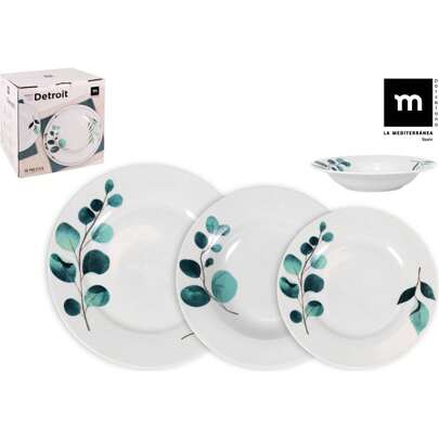 La Mediterránea 18dílné kulaté nádobí Detroit Collection obsahuje 6 jídelních talířů (24 cm), 6 hlubokých talířů (21,5 cm) a 6 dezertních talířů (19 cm) | Nádobí se středomořským a všestranným designem, ideální pro zvláštní příležitosti