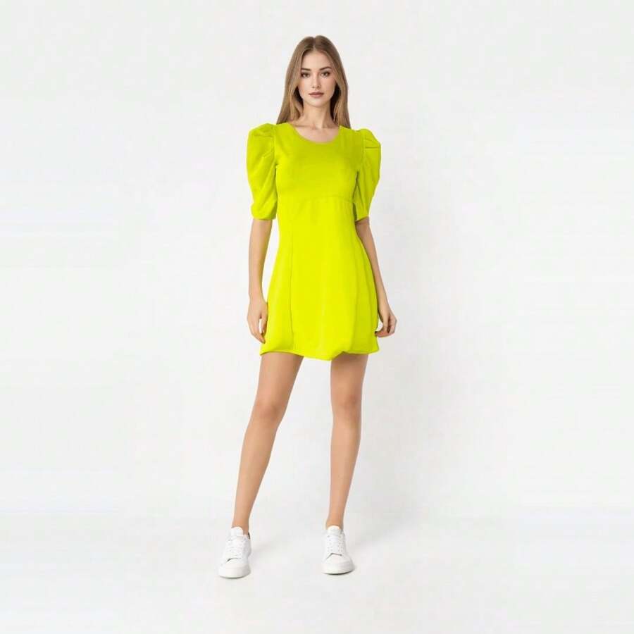 Vestido Casual, Formal. - Verde Lima - Ver 1
