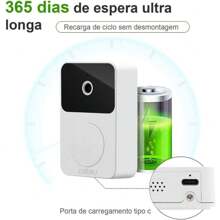 Campainha Com Câmera Vídeo Porteiro Sem Fio Wi-Fi HD Inteligente Smart Home Vê Pelo Celular Recarregável - Branco - Visão 4