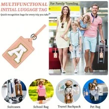 Initial Luggage Tag For Suitcases TSA Approved, PU Leather Personalized Letter Luggage Tags With Privacy Cover Name Card, White Cute Monogrammed Travel Backpack Tags For Women - Pink - View 4