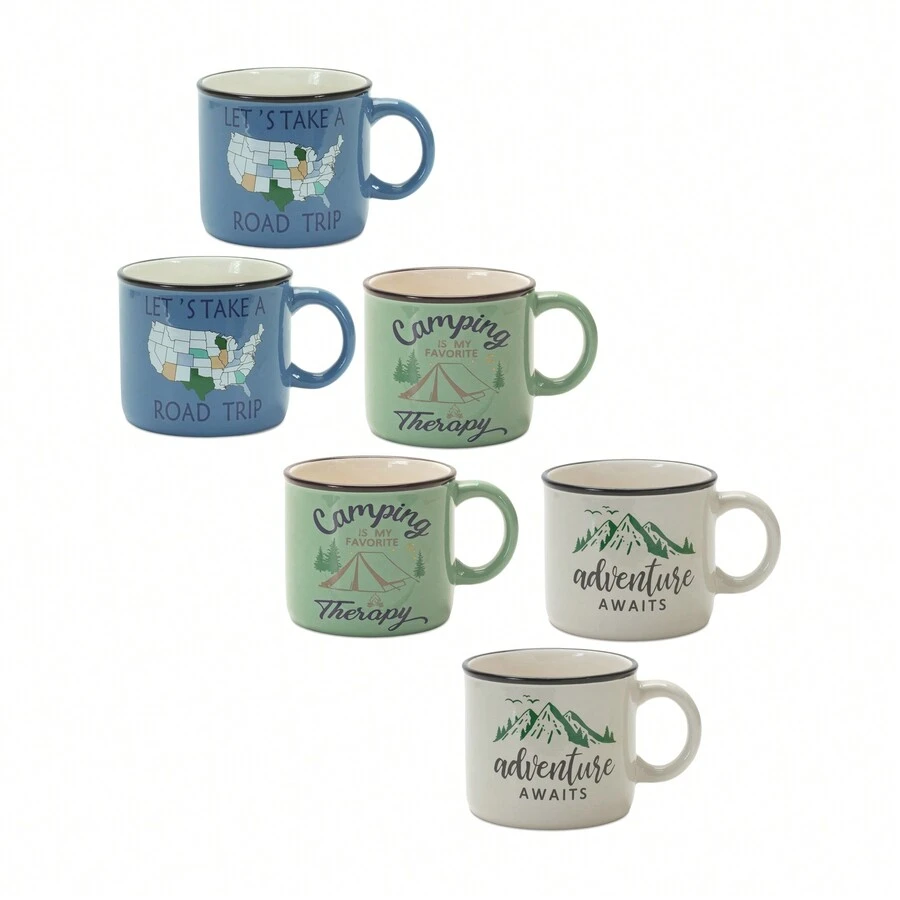 Ceramic Camping And Adventure Mug (Set Of 6) - Màu xanh lam - Xem 1