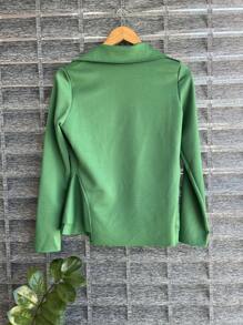 Women's Formal Blazer With Ruffle Details On The Sides, Thick Neoprene Fabric - Green - View 2