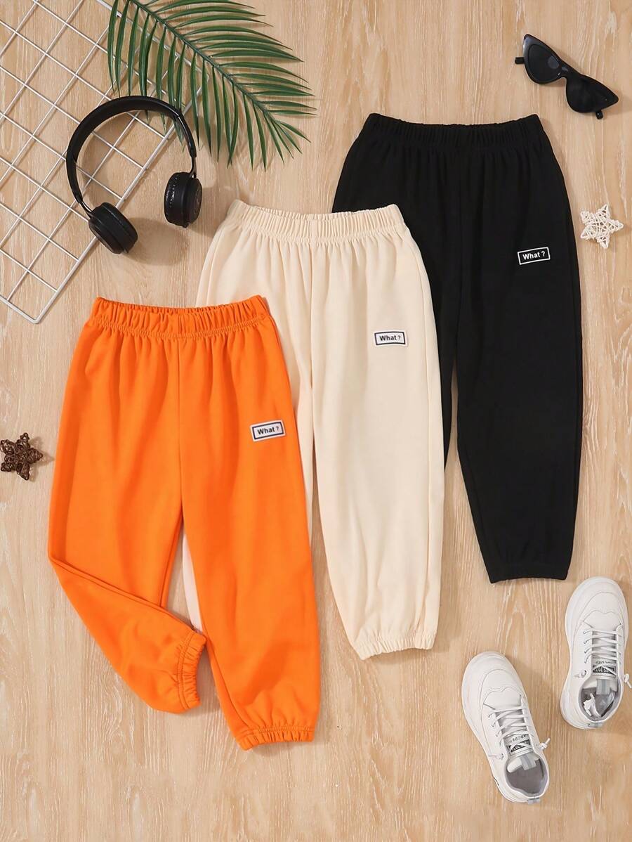 3pcs Young Boy Fashionable Solid Color Casual Pants, Daily Wear - Multicolor - View 1