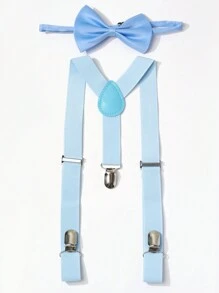 2pcs/Set Kids Minimalist Back To School Bow Tie & Suspender Set, Unisex, Autumn/Winter - Baby Blue - View 3