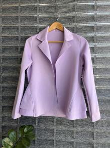 Women's Formal Blazer With Ruffle Details On The Sides, Thick Neoprene Fabric - Mauve Purple - View 1