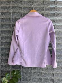 Women's Formal Blazer With Ruffle Details On The Sides, Thick Neoprene Fabric - Mauve Purple - View 2