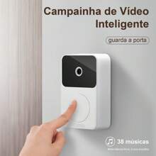 Campainha Com Câmera Vídeo Porteiro Sem Fio Wi-Fi HD Inteligente Smart Home Vê Pelo Celular Recarregável - Branco - Visão 2