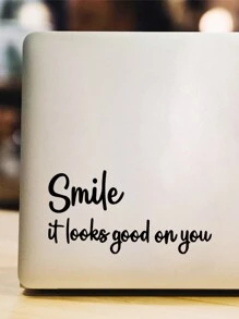 1pc 'Smile, It Looks Good On You' English Slogan Mirror, Notebook, Wall Decor Sticker (10x5 Inch) - Black - View 2