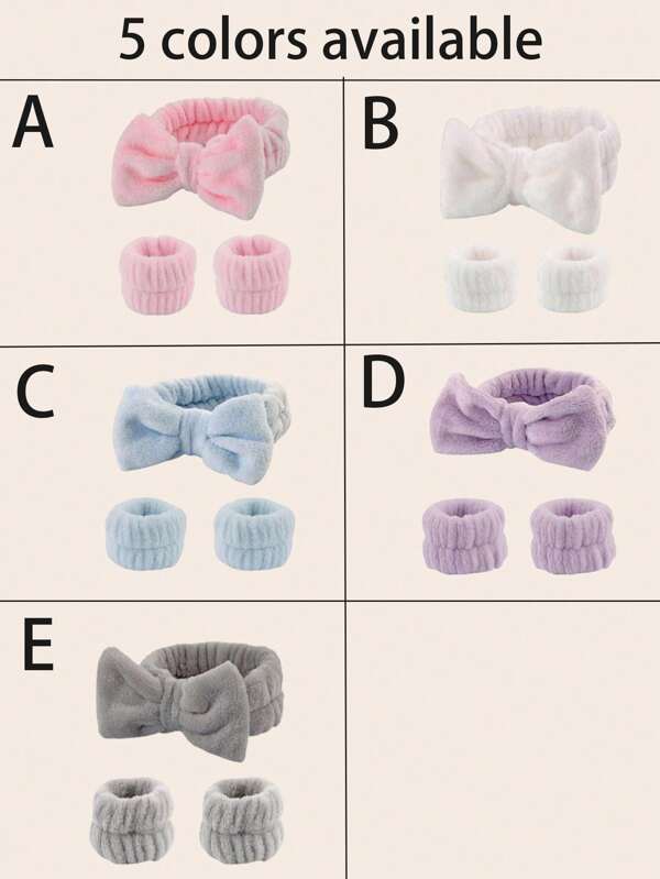 3pcs/Set Fashion Bow Makeup Wash Face Spa Plush Headband, Scrunchie & Wristband (Elastic) Cute Hair Accessories Set